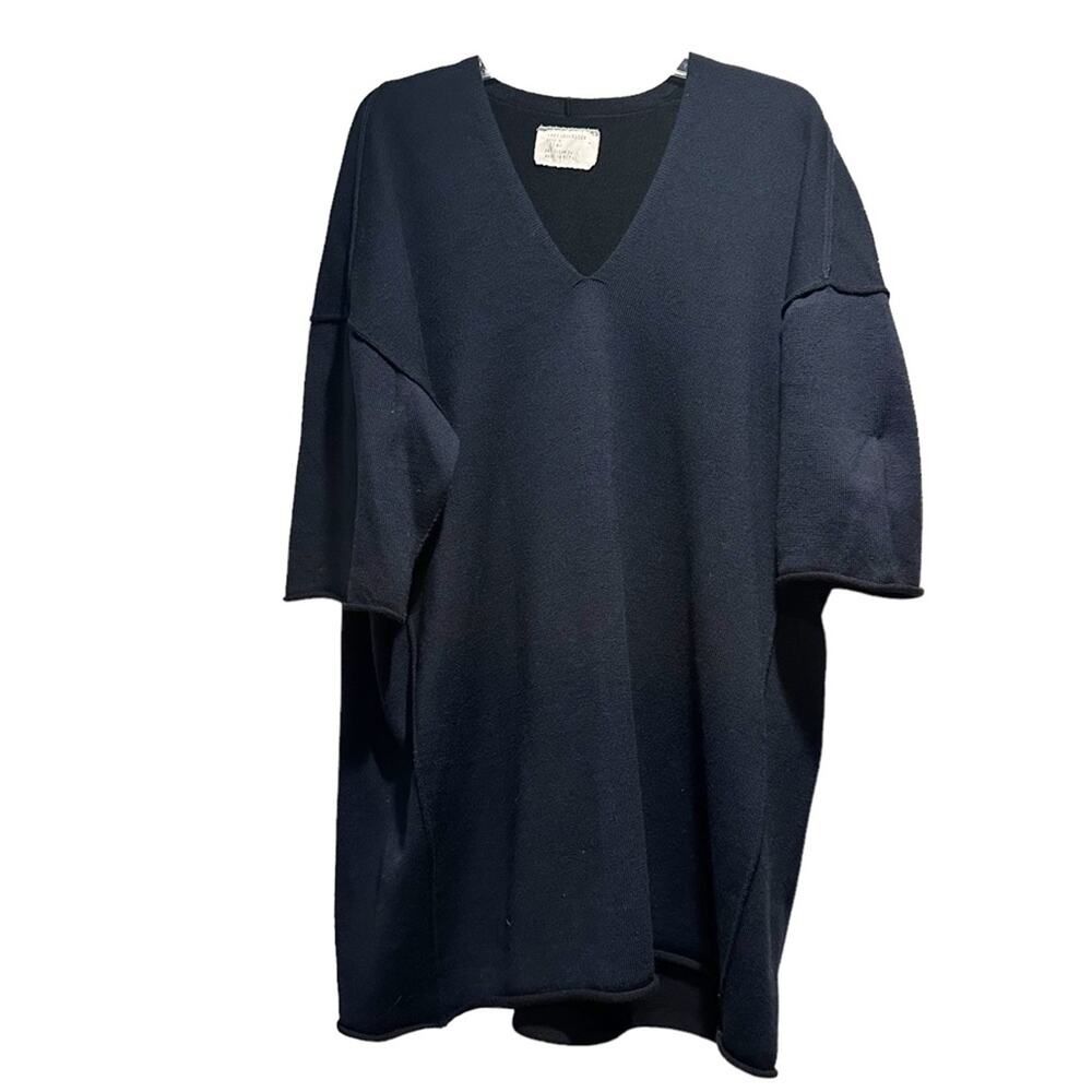 Lars Andersson BLUE Wool Designer Knit V Neck Lagenlook Tunic Sweater Medium